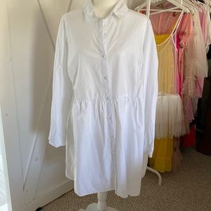 ASOS DESIGN cotton mini smock shirt dress in white, size 12